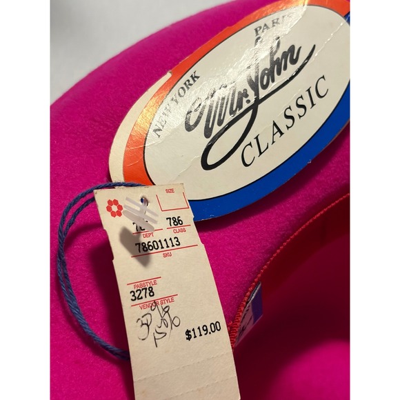 Mr. John Classic Vintage Hot Pink 100% Wool Felt Feather Trim Wide Brim Hat NWT - Picture 8 of 8